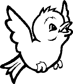 Black and white line art of a happy little bird